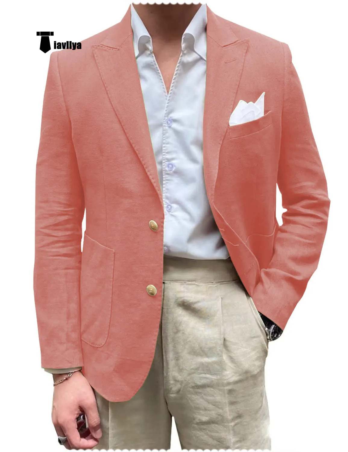 Men's 2 Pieces Mens Blazer Peak Lapel Linen For Wedding