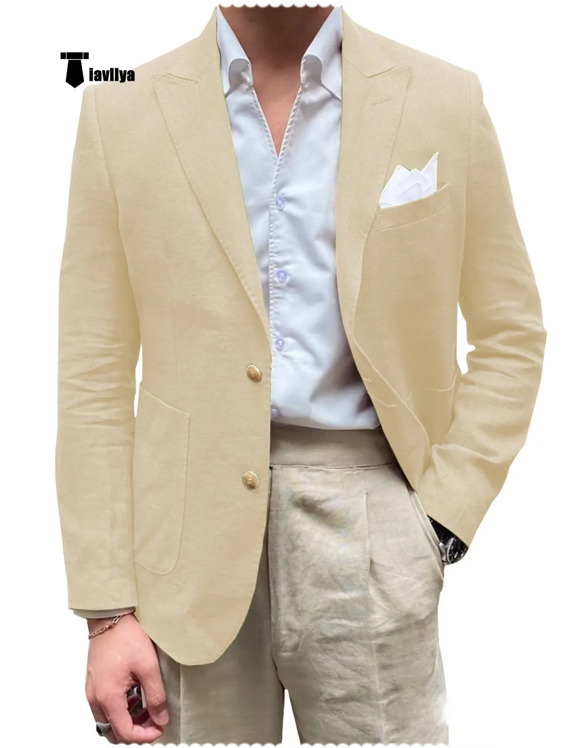 Men's 2 Pieces Mens Blazer Peak Lapel Linen For Wedding