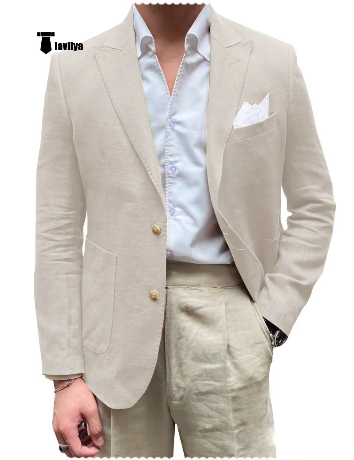 Men's 2 Pieces Mens Blazer Peak Lapel Linen For Wedding