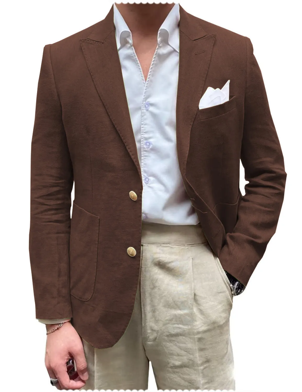 Men's 2 Pieces Mens Blazer Peak Lapel Linen For Wedding