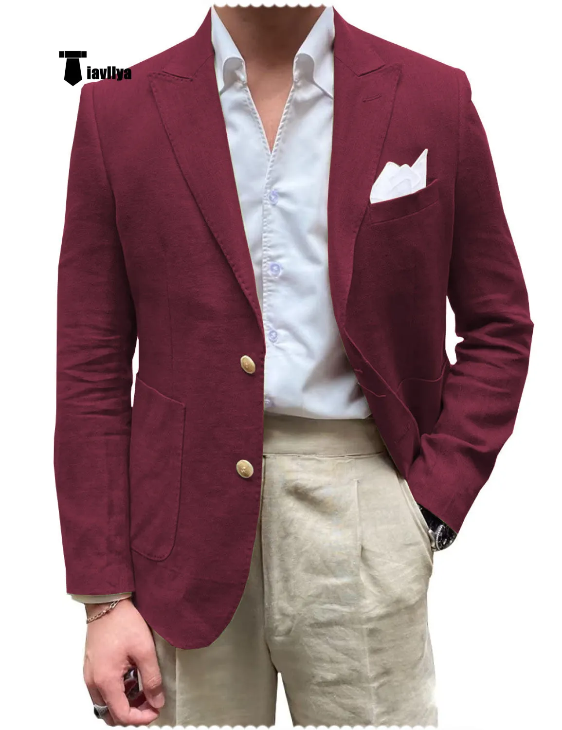 Men's 2 Pieces Mens Blazer Peak Lapel Linen For Wedding