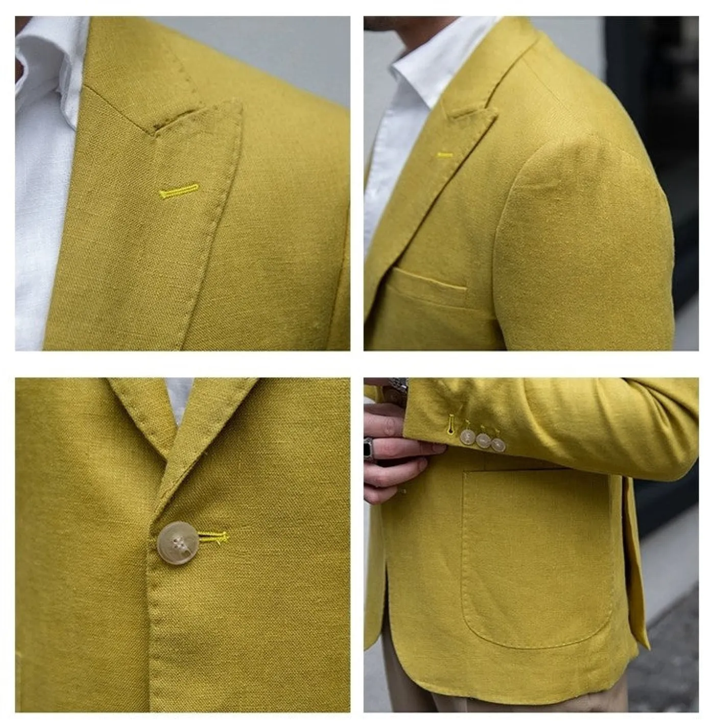 Men's 2 Pieces Mens Blazer Peak Lapel Linen For Wedding