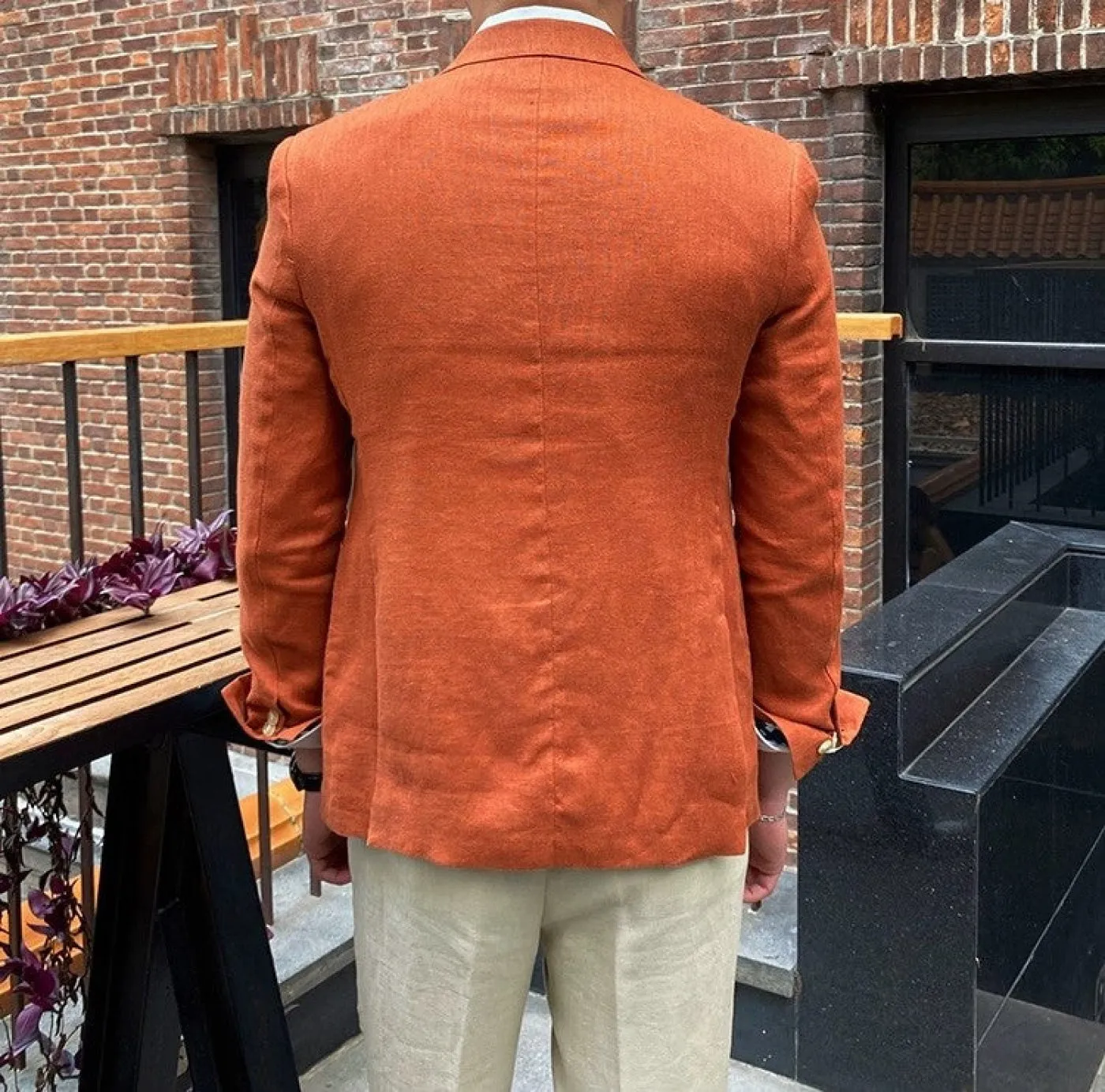 Men's 2 Pieces Mens Blazer Peak Lapel Linen For Wedding