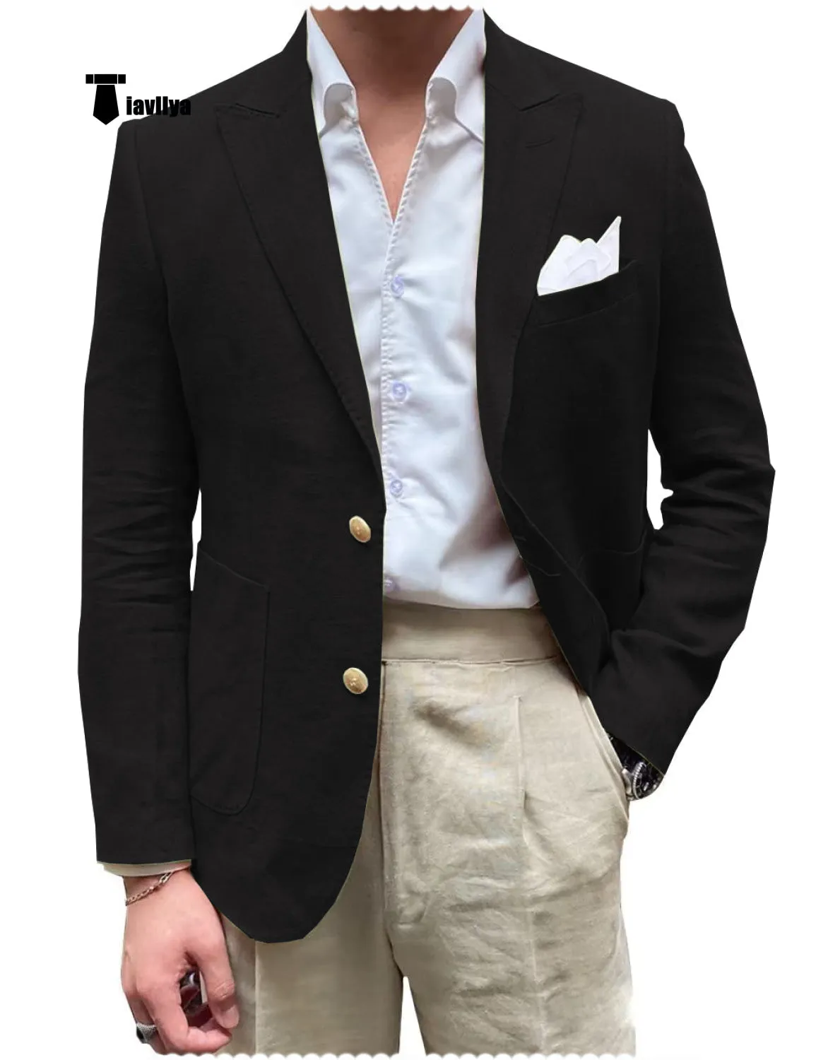 Men's 2 Pieces Mens Blazer Peak Lapel Linen For Wedding