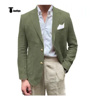 Men's 2 Pieces Mens Blazer Peak Lapel Linen For Wedding