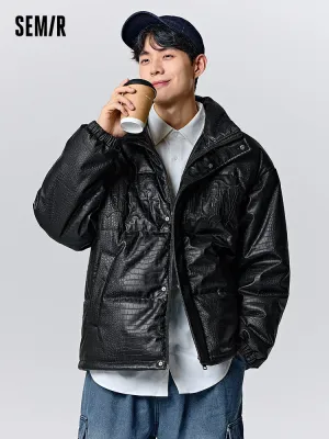 Men's black short thick cotton coat