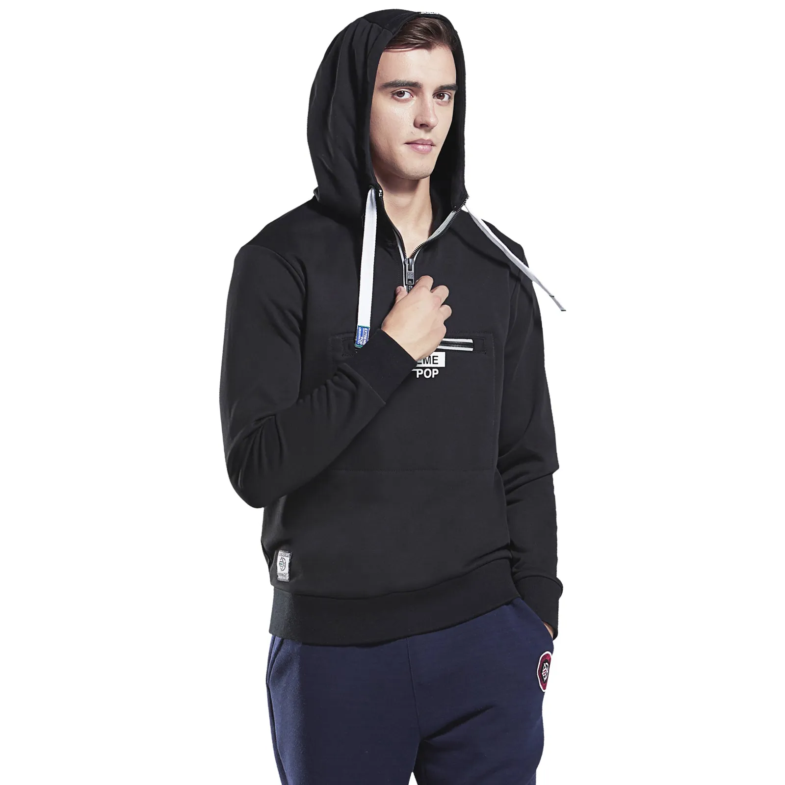 Mens Half Placket Hoodie Sweatshirt
