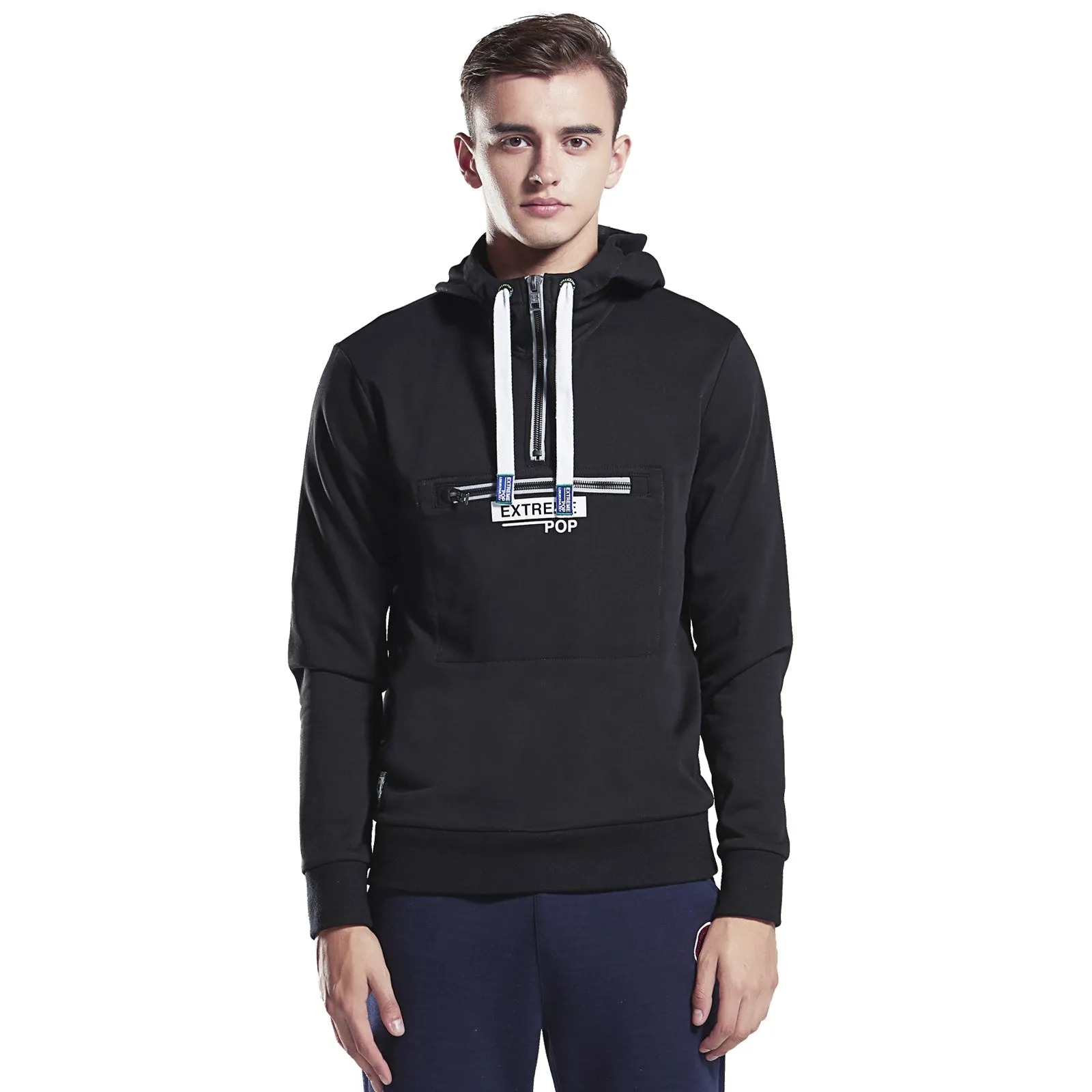 Mens Half Placket Hoodie Sweatshirt