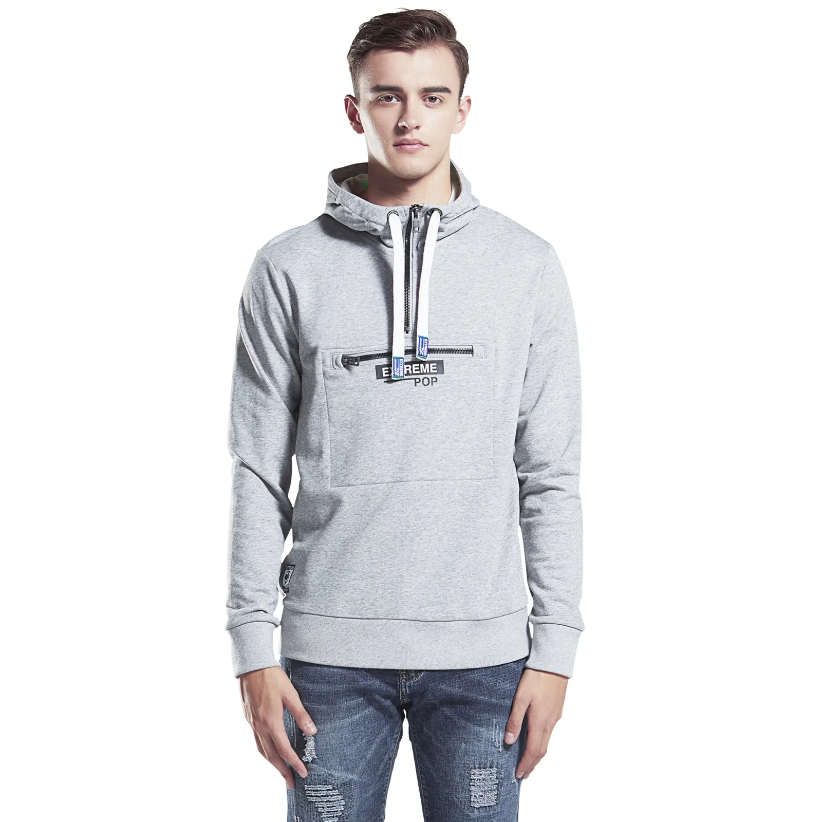 Mens Half Placket Hoodie Sweatshirt