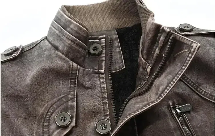 Men's Long Vintage Thick Fleece Leather Jacket