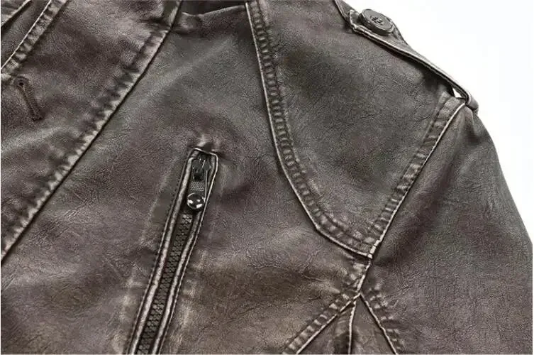 Men's Long Vintage Thick Fleece Leather Jacket