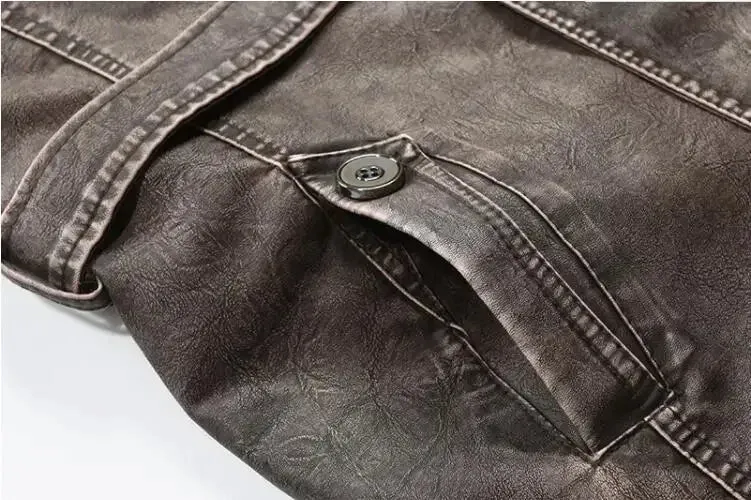 Men's Long Vintage Thick Fleece Leather Jacket