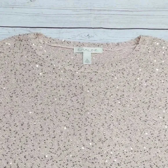 NWT Emaline Pink Pullover Sequin Short Sleeve Sweater Blouse Size XL