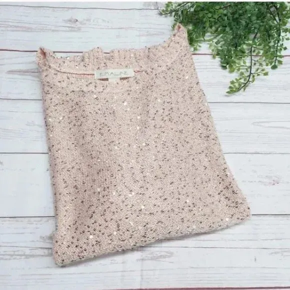 NWT Emaline Pink Pullover Sequin Short Sleeve Sweater Blouse Size XL