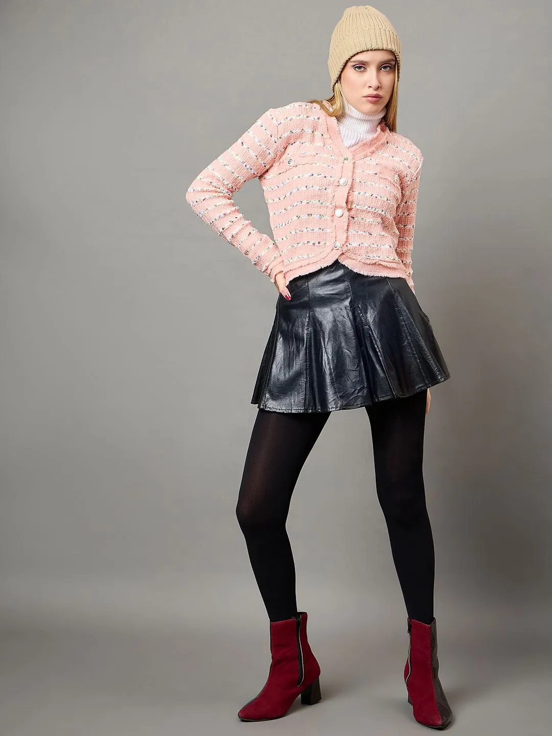 Peach Elegance Striped Sweater