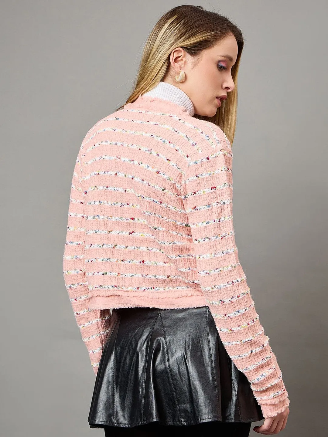 Peach Elegance Striped Sweater
