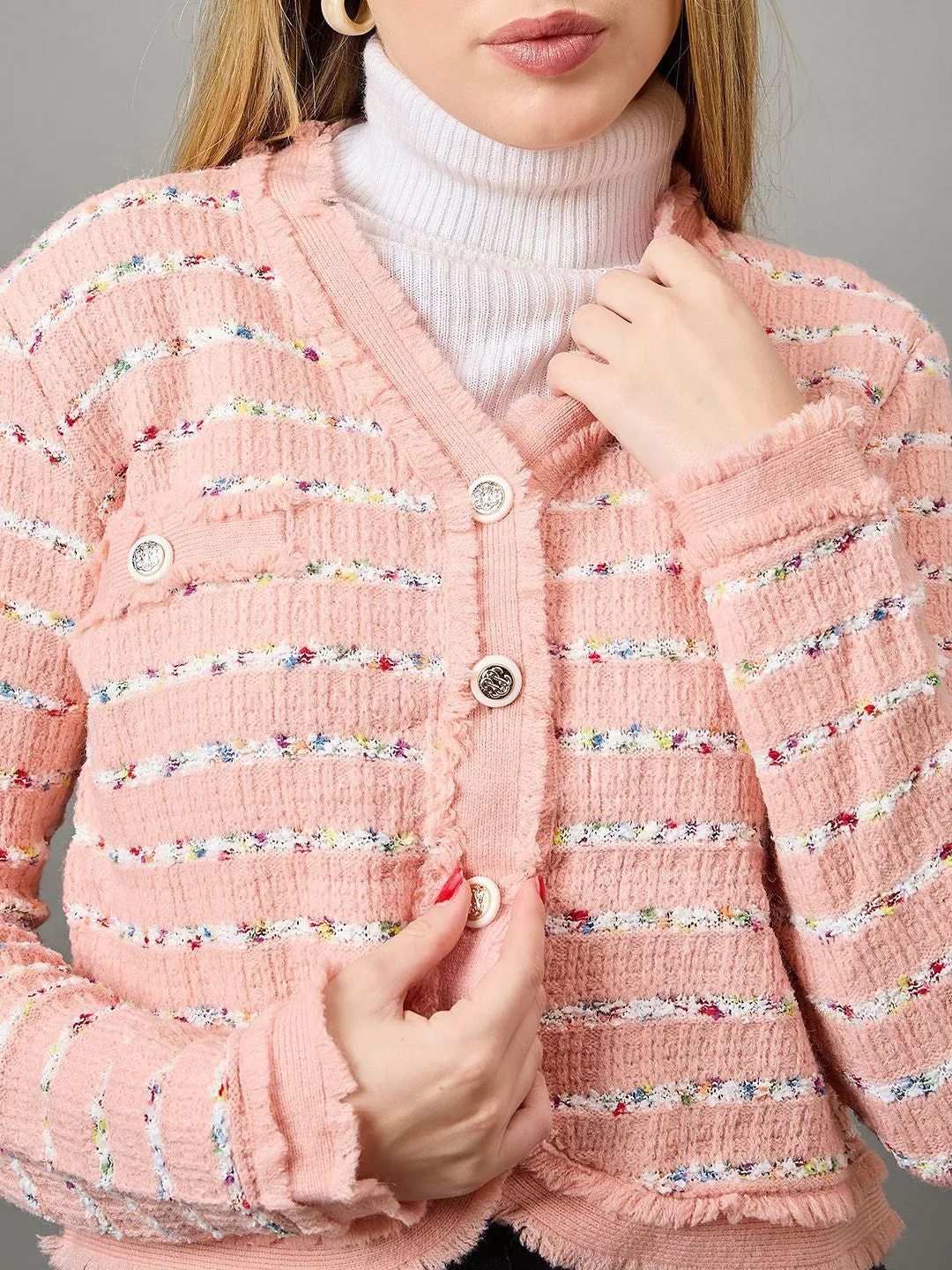 Peach Elegance Striped Sweater