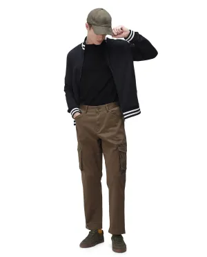 Rare Rabbit Men's Dima Dark Olive Cotton Elastane Fabric Button And Zip Closure Cargo Trouser