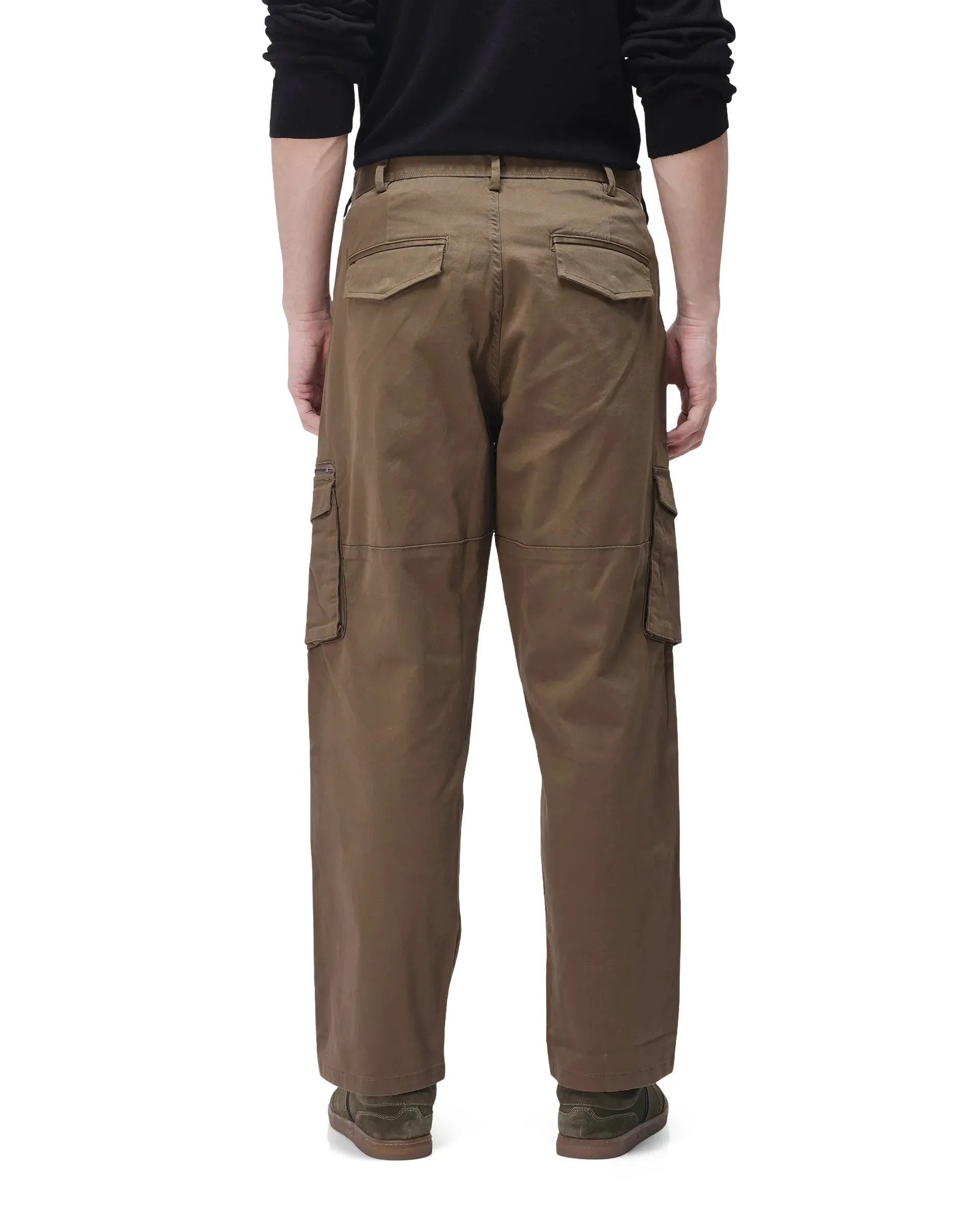 Rare Rabbit Men's Dima Dark Olive Cotton Elastane Fabric Button And Zip Closure Cargo Trouser