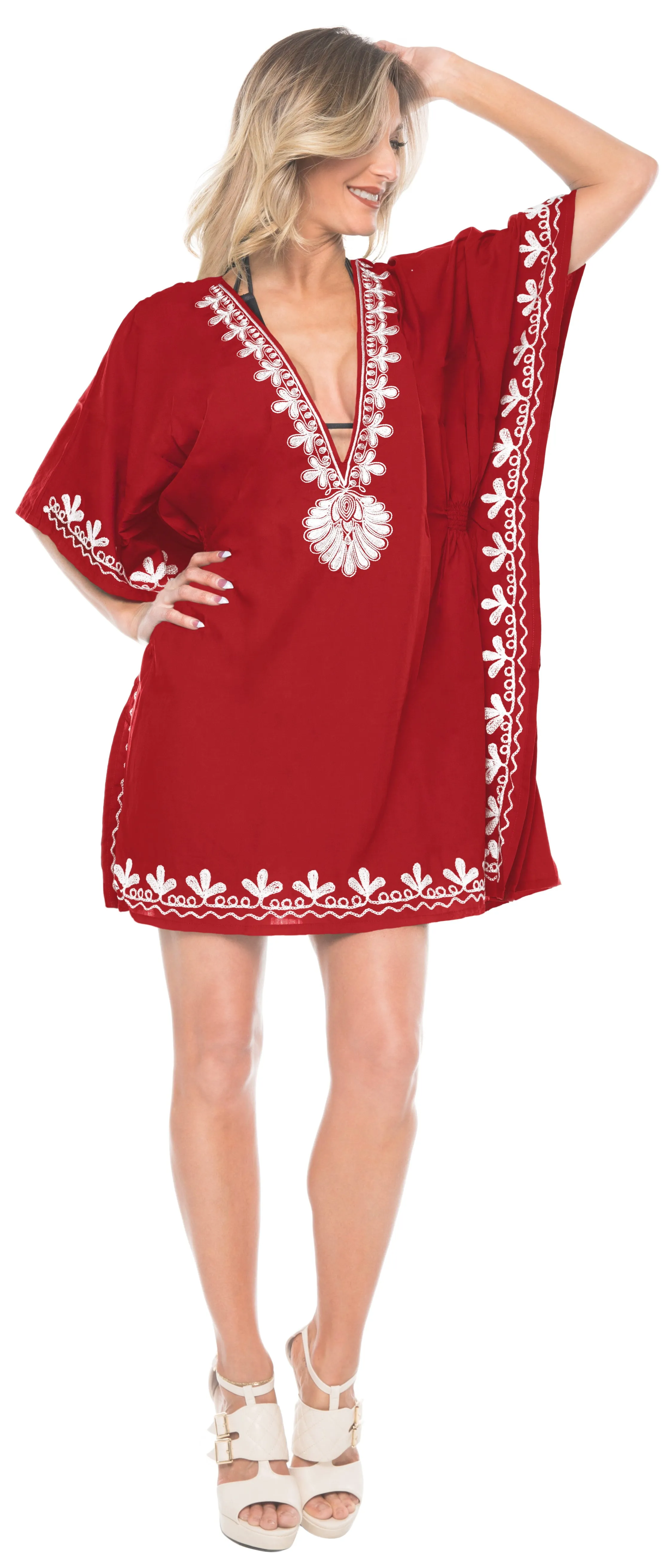 Rayon Kimono Swimwear Swimsuit Beachwear Women's Bikini Cover up Blouse Red