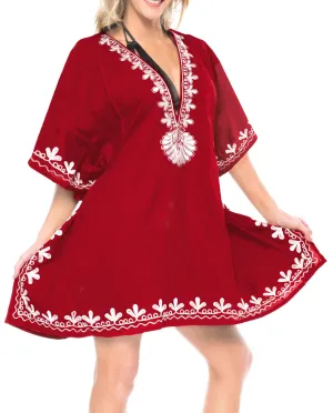 Rayon Kimono Swimwear Swimsuit Beachwear Women's Bikini Cover up Blouse Red