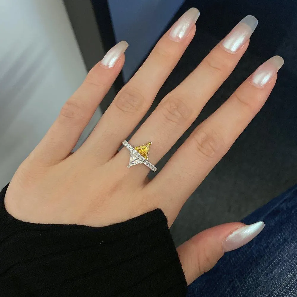 S925 Sterling Silver Ring Triangle Color Zirconium Affordable Luxury Fashion