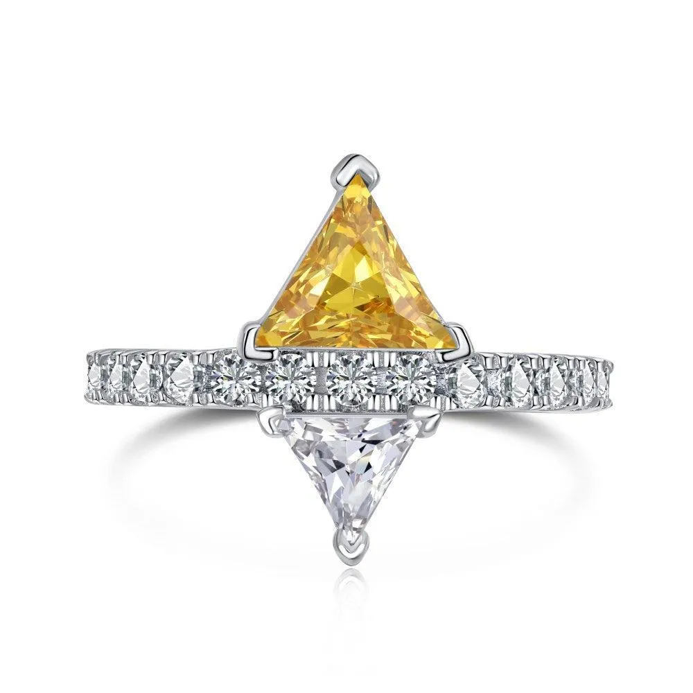 S925 Sterling Silver Ring Triangle Color Zirconium Affordable Luxury Fashion