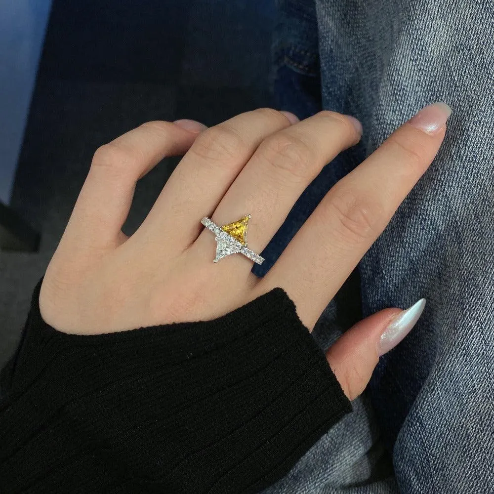 S925 Sterling Silver Ring Triangle Color Zirconium Affordable Luxury Fashion
