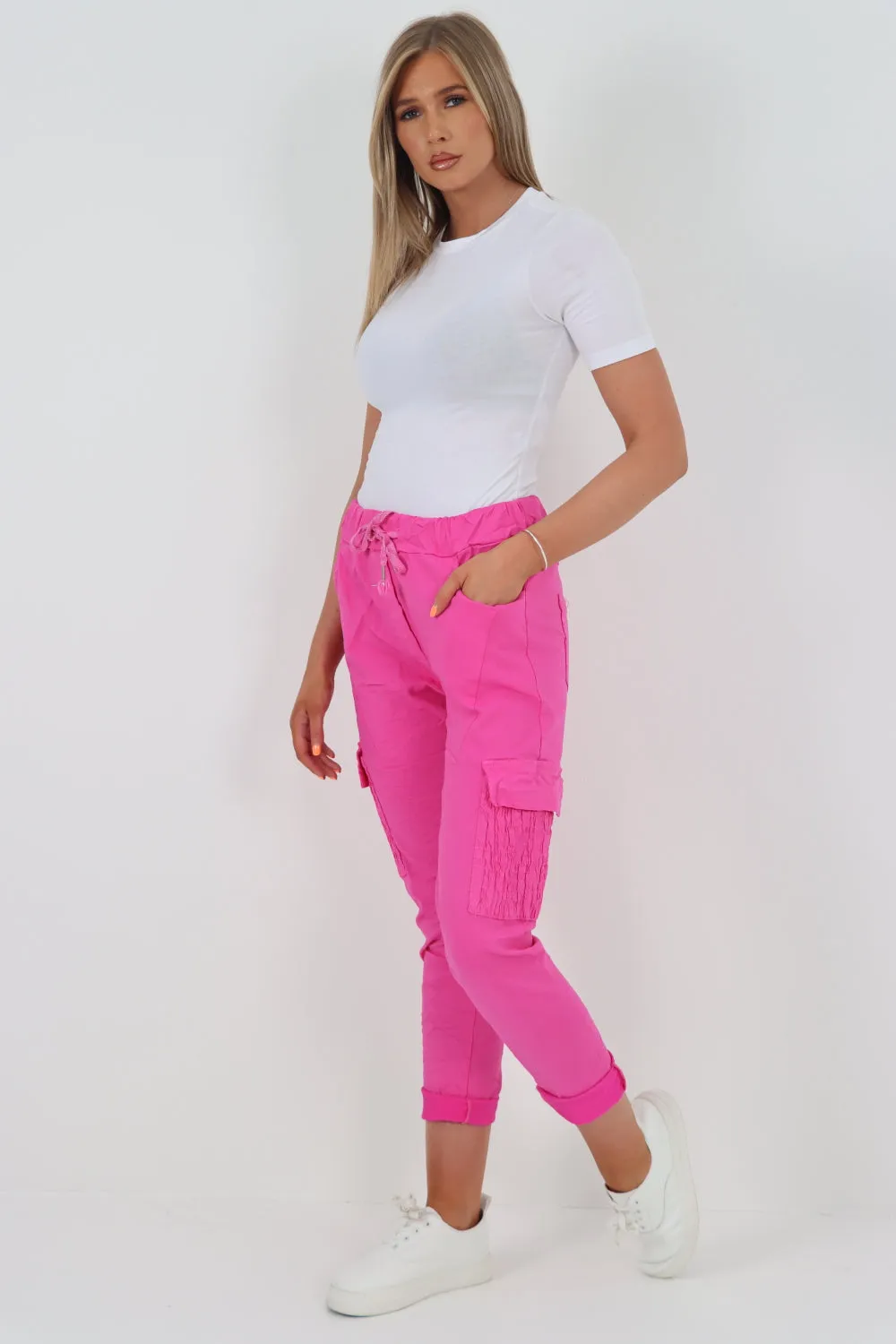 Shirred Pockets Cargo Trousers