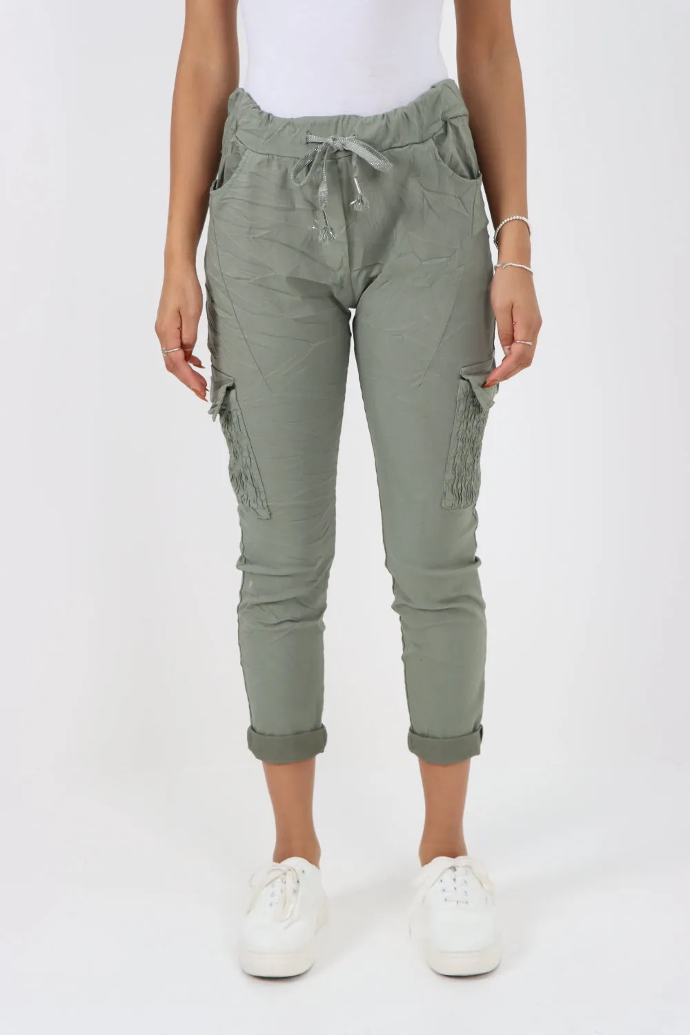 Shirred Pockets Cargo Trousers