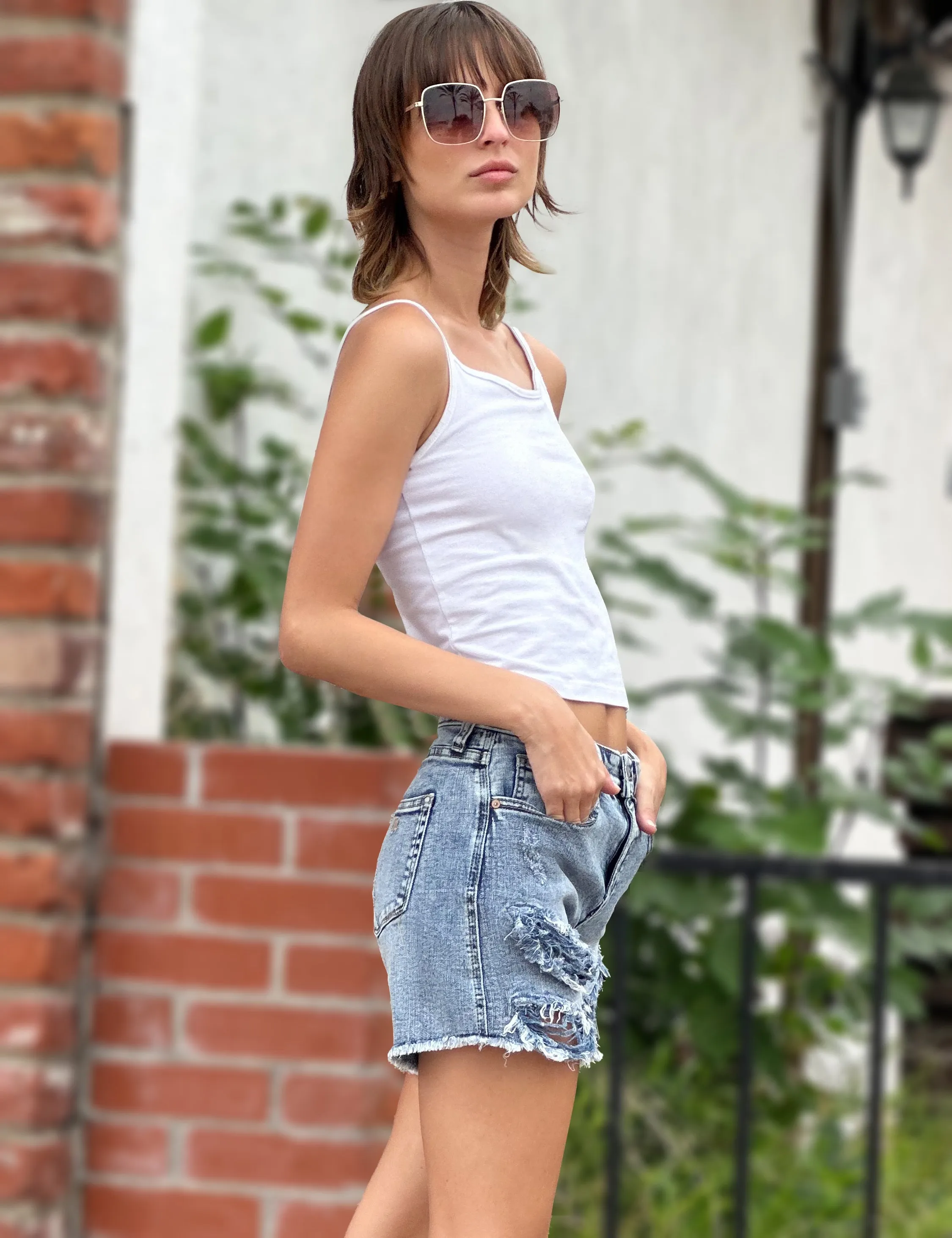 Shredded Denim Shorts