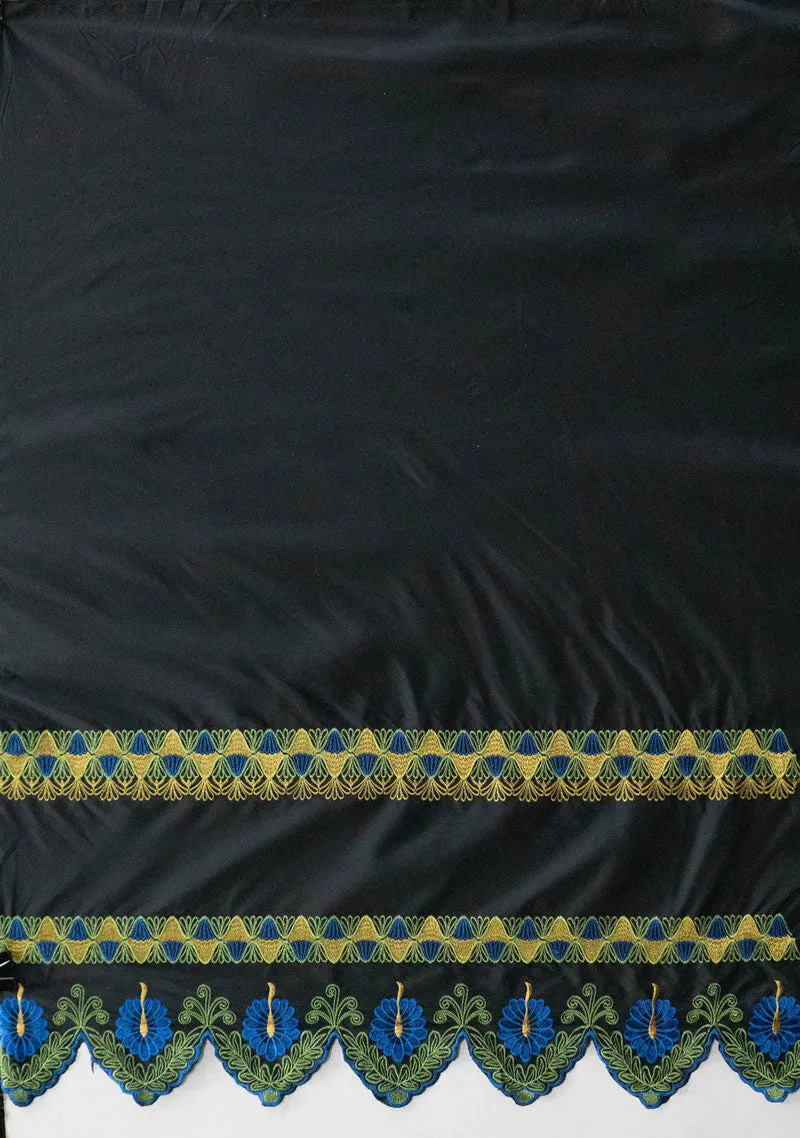 Single Anthurim Embroidered Border Fabric | Polyester