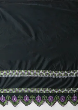 Single Anthurim Embroidered Border Fabric | Polyester
