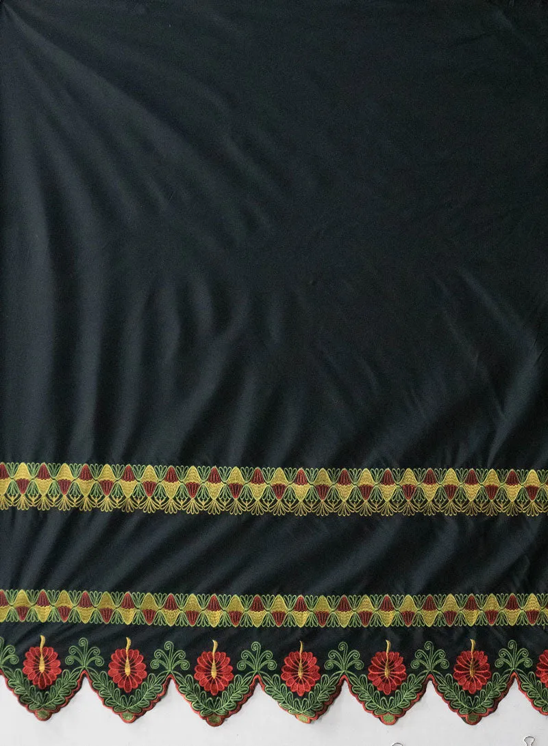 Single Anthurim Embroidered Border Fabric | Polyester