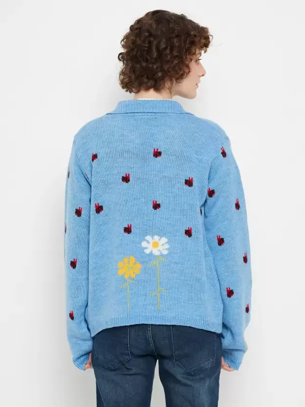Solid Printed Wool Blend Cardigan Sweater