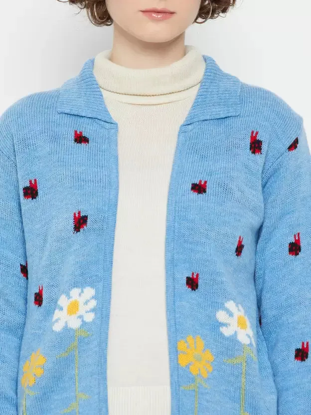 Solid Printed Wool Blend Cardigan Sweater