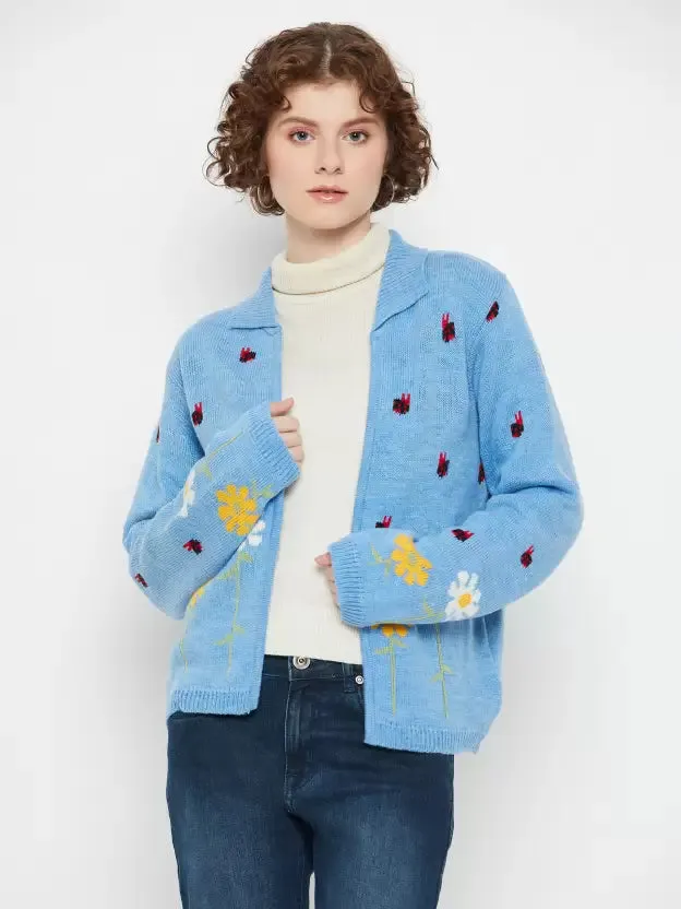 Solid Printed Wool Blend Cardigan Sweater