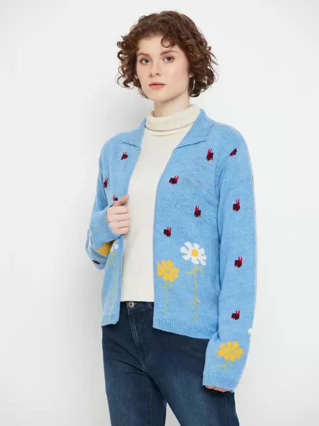 Solid Printed Wool Blend Cardigan Sweater