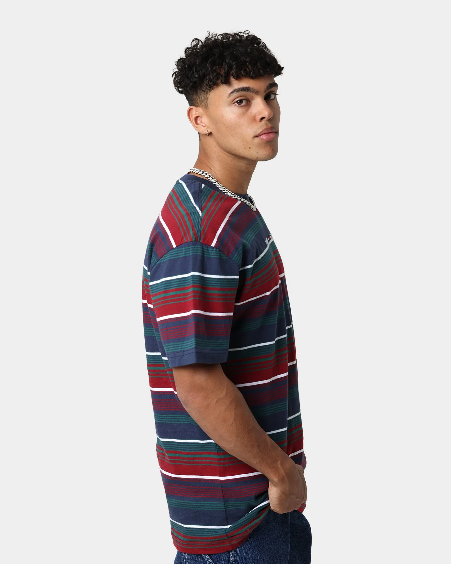 Tommy Jeans TJM Stripe Linear Logo T-Shirt Twilight Navy