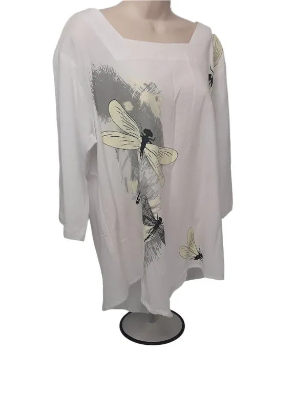 Top Pullover-Large Dragon Fly-White-Women's