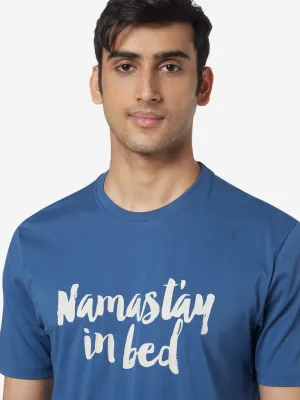 WES Lounge Blue Relaxed-Fit Text Design T-Shirt