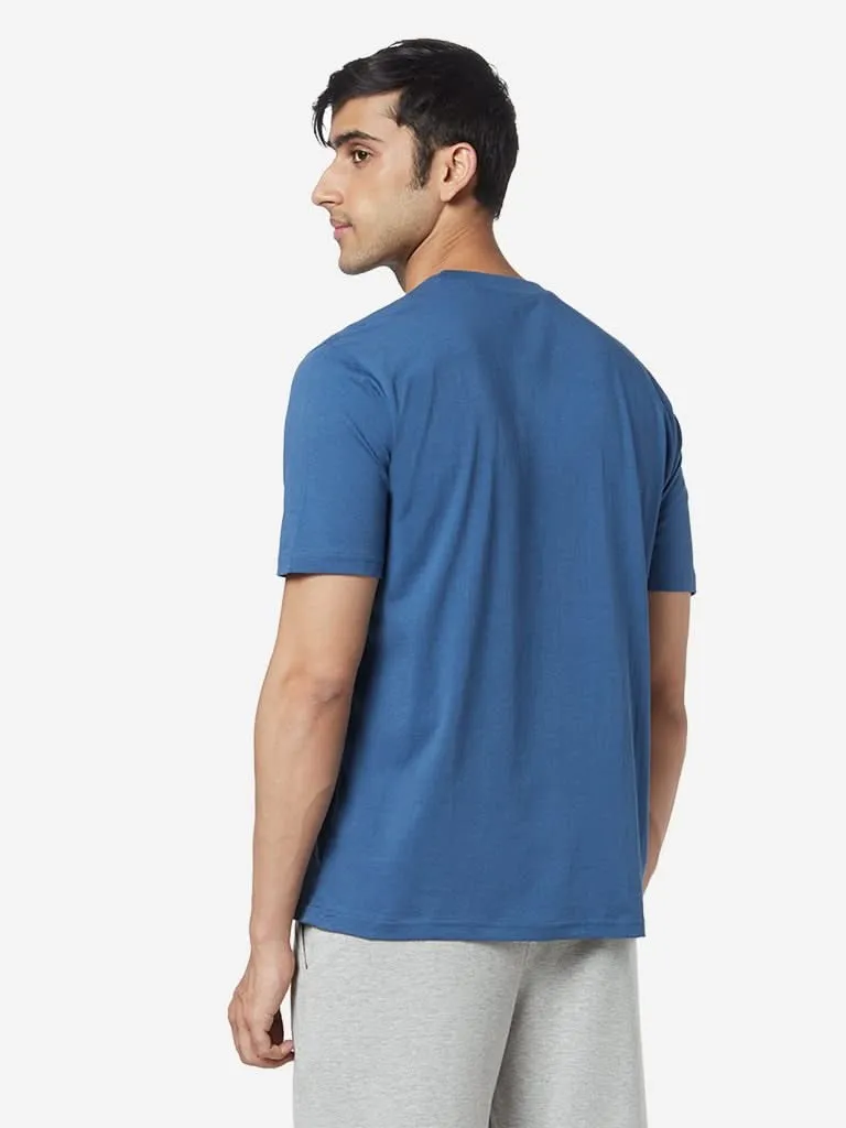 WES Lounge Blue Relaxed-Fit Text Design T-Shirt