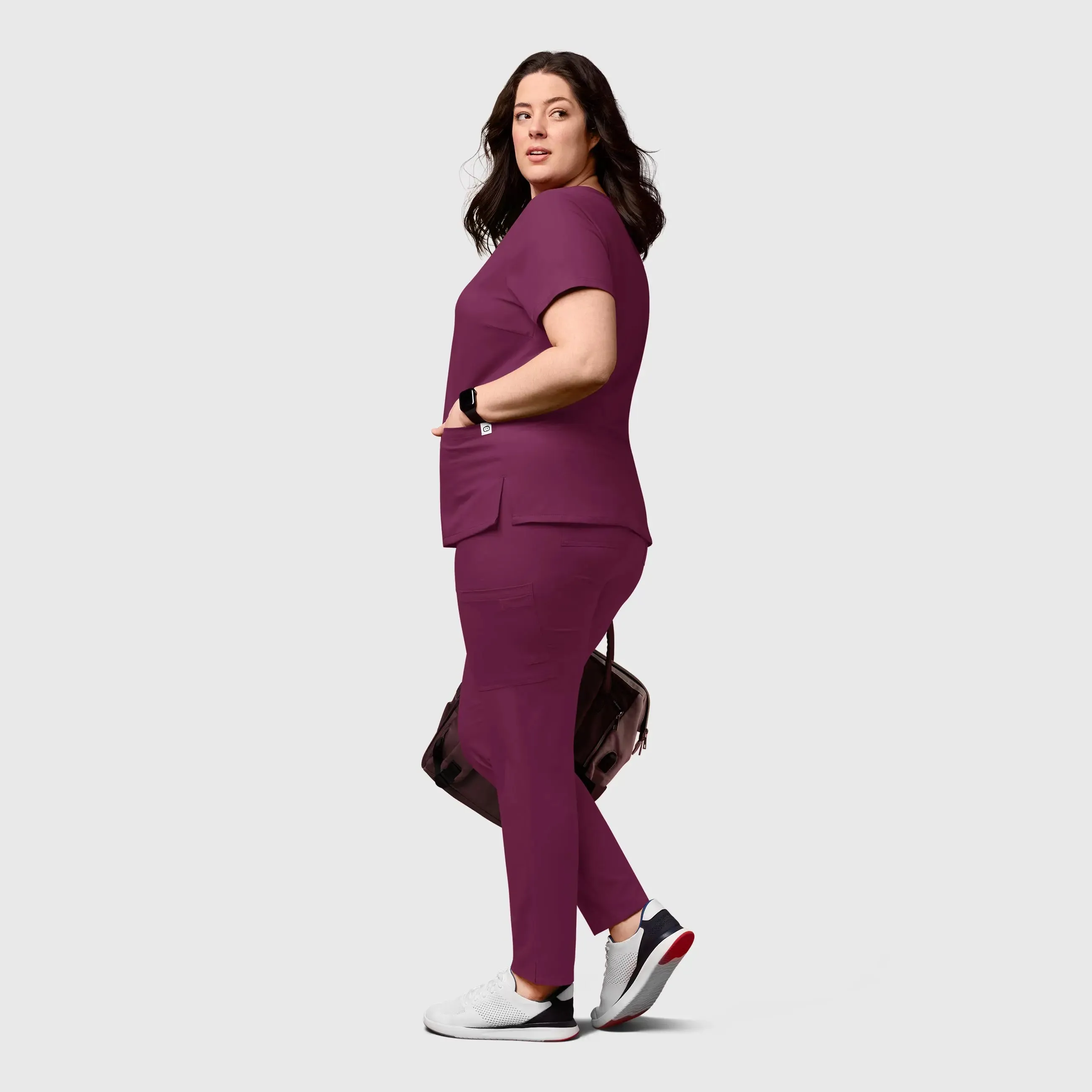 Wink Women's Cargo Straight Slim Leg Scrub Pant - Wine