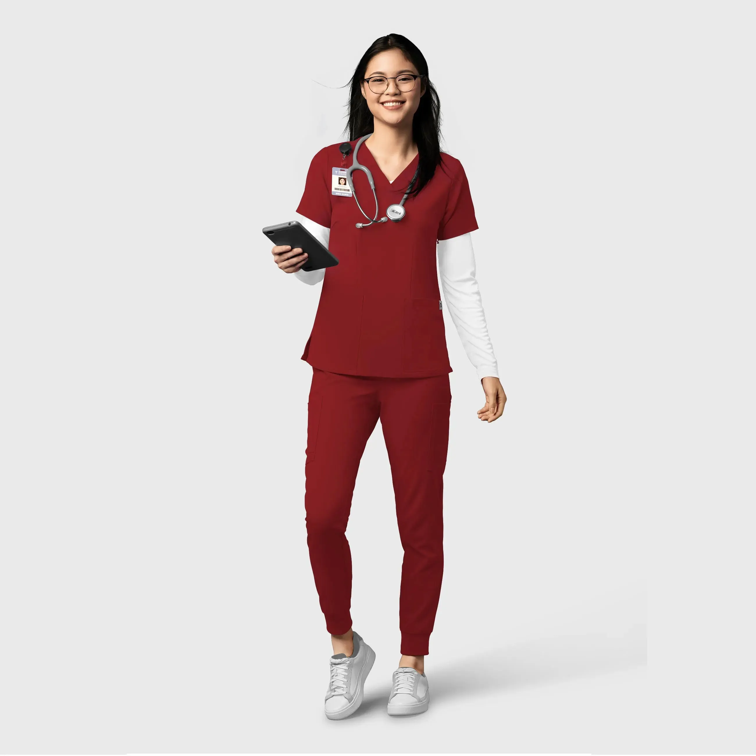 Wink Women's Thrive Cargo Jogger Scrub Pant - Burgundy