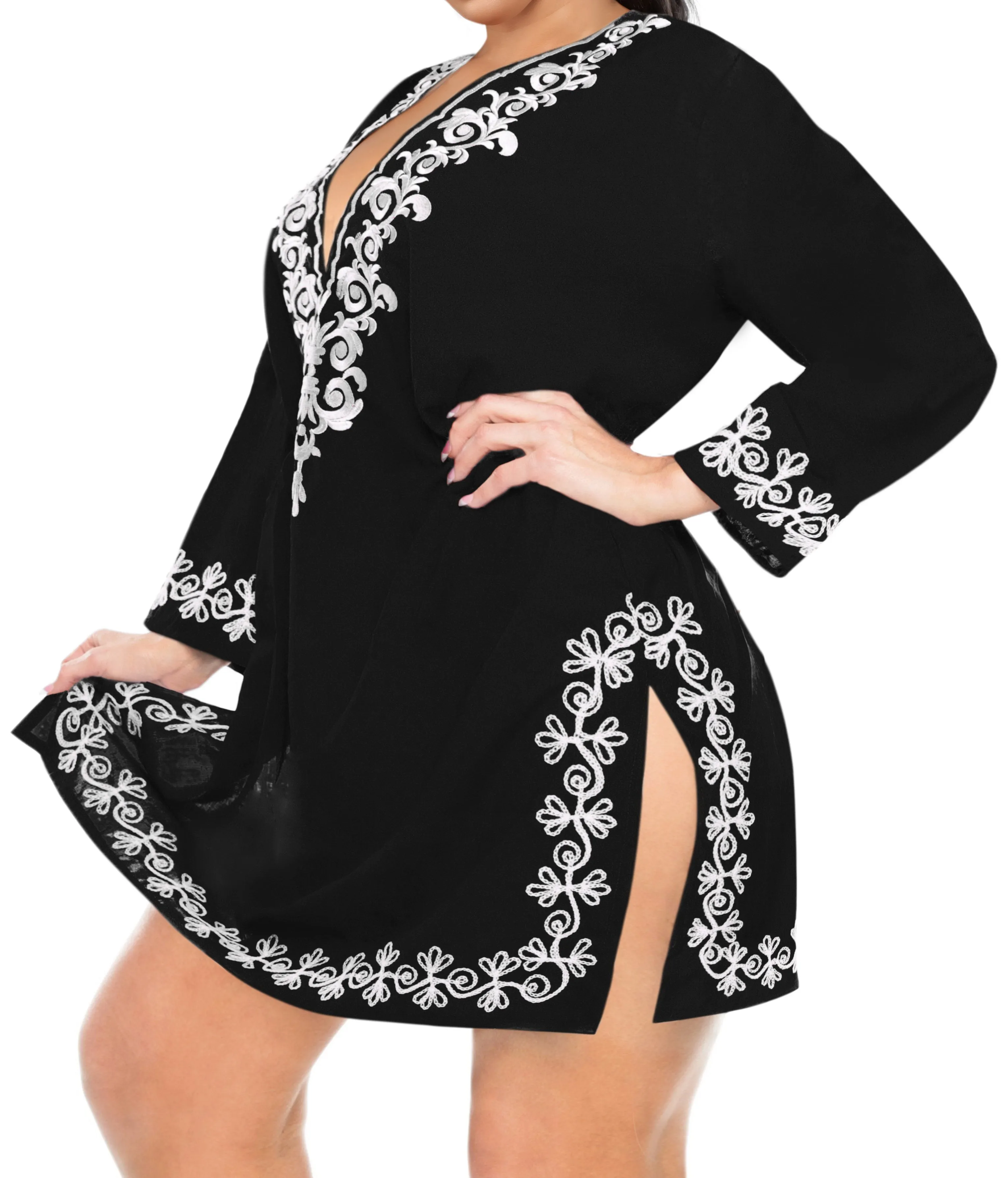 Women's Delicate Embroidered Bikini Swimwear Swimsuit Cover up Beachwear Black