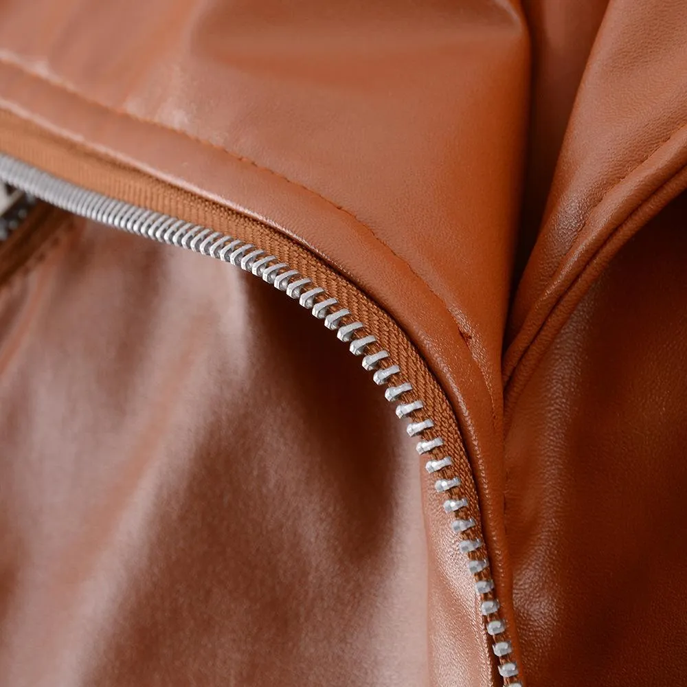 Women's turn down collar biker jacket zipper jacket coat