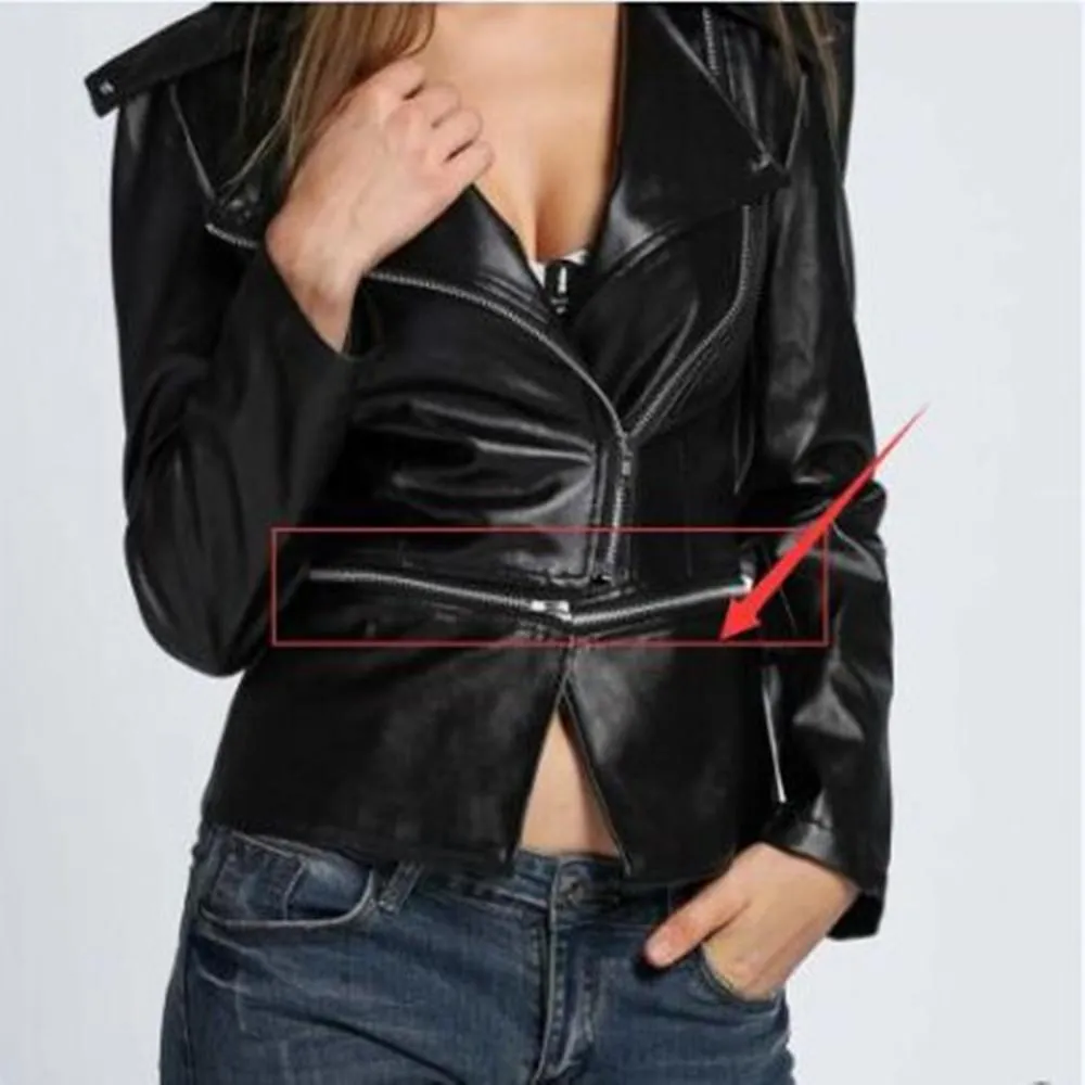 Women's turn down collar biker jacket zipper jacket coat