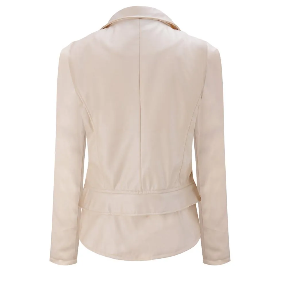 Women's turn down collar biker jacket zipper jacket coat