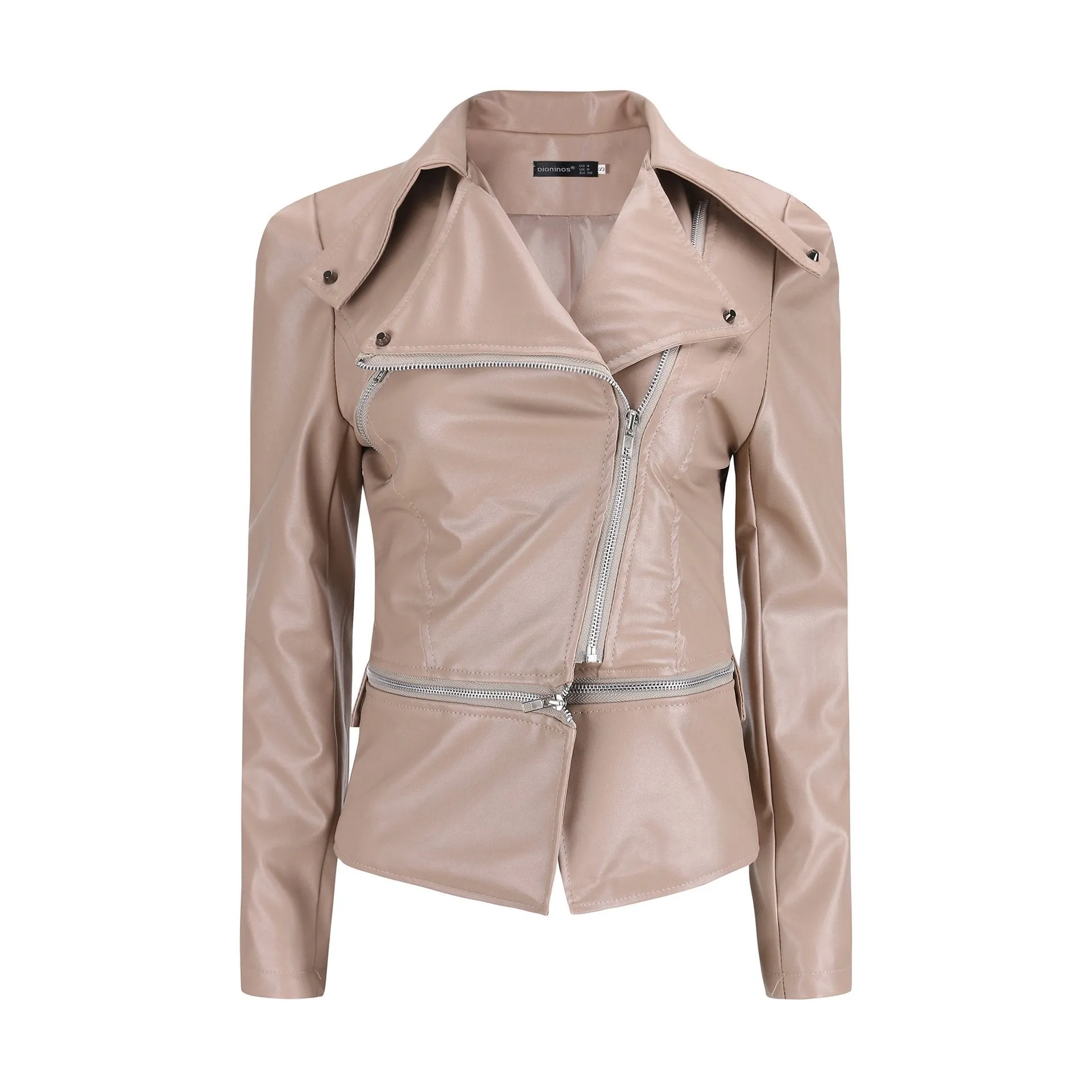 Women's turn down collar biker jacket zipper jacket coat