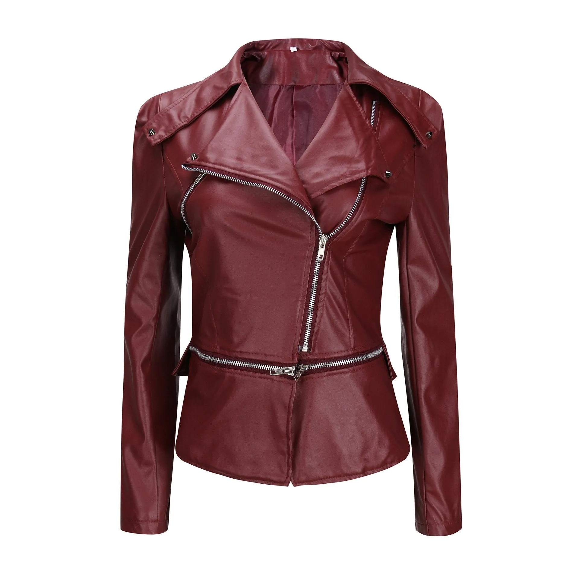 Women's turn down collar biker jacket zipper jacket coat